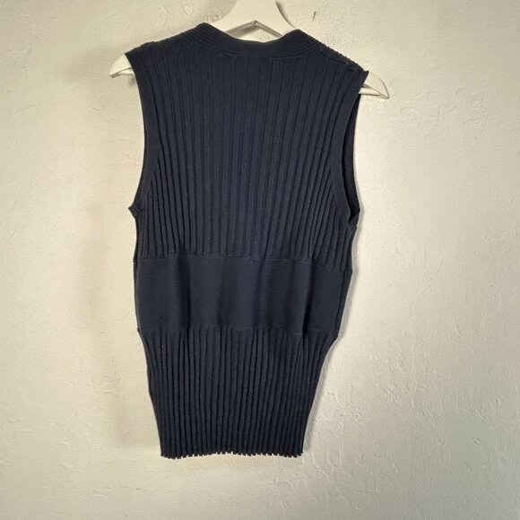 Cabi Womens Navy Ribbed Knit Silk Blend Sleeveless Sweater Vest XL Pullover New - Picture 2 of 9